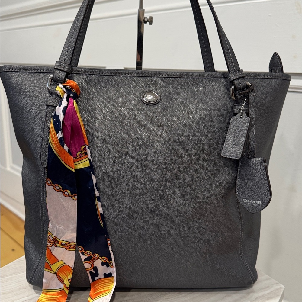Coach Bag Peyton Zip Top Tote Charcoal Gray Saffiano Leather Tote Bag - Picture 4 of 17